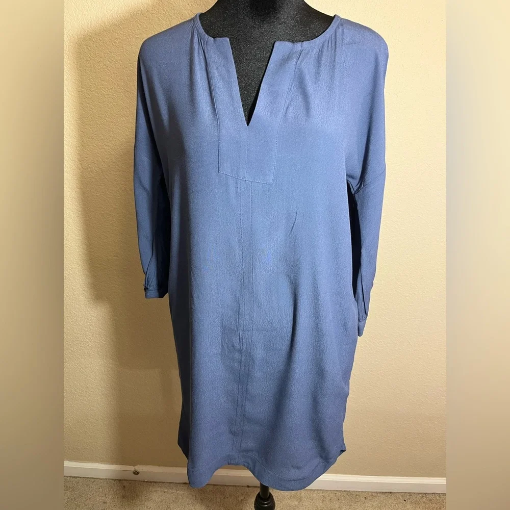Madewell Blue V-Neck Dress with Pockets Short Sleeve that Ties Women’s Size XXS - Picture 1 of 7